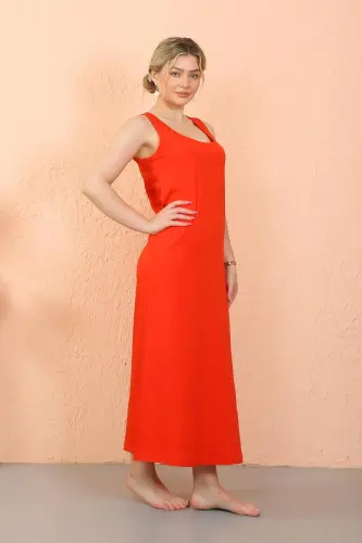 Akbeniz Women's Thick Strap Slit Long Red Nightdress 90110 - 5