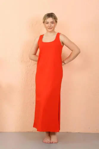 Akbeniz Women's Thick Strap Slit Long Red Nightdress 90110 - 6