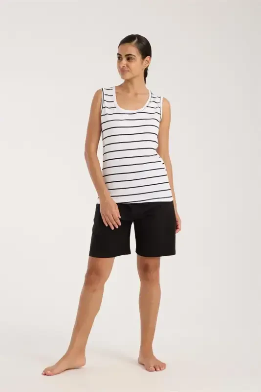 Akbeniz Women's Thick Strap White Shorts Pajamas Set - 1