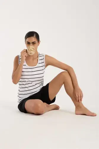 Akbeniz Women's Thick Strap White Shorts Pajamas Set - AKBENIZ (1)