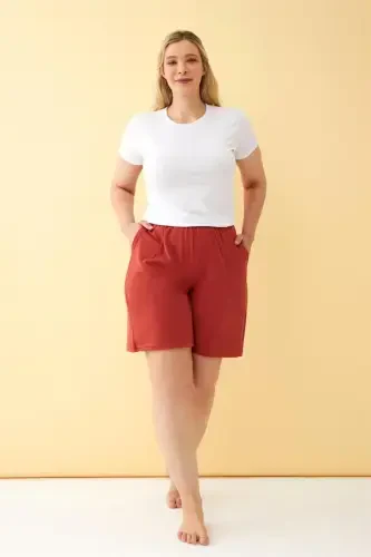 Akbeniz Women's Tile Color Relaxed Fit Pocketed Shorts - 1