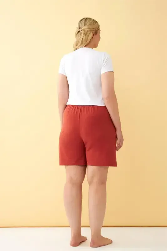 Akbeniz Women's Tile Color Relaxed Fit Pocketed Shorts - 3