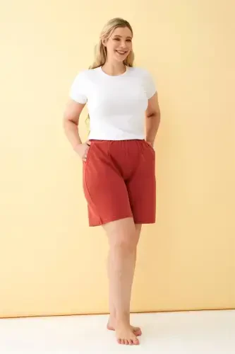 Akbeniz Women's Tile Color Relaxed Fit Pocketed Shorts - 4