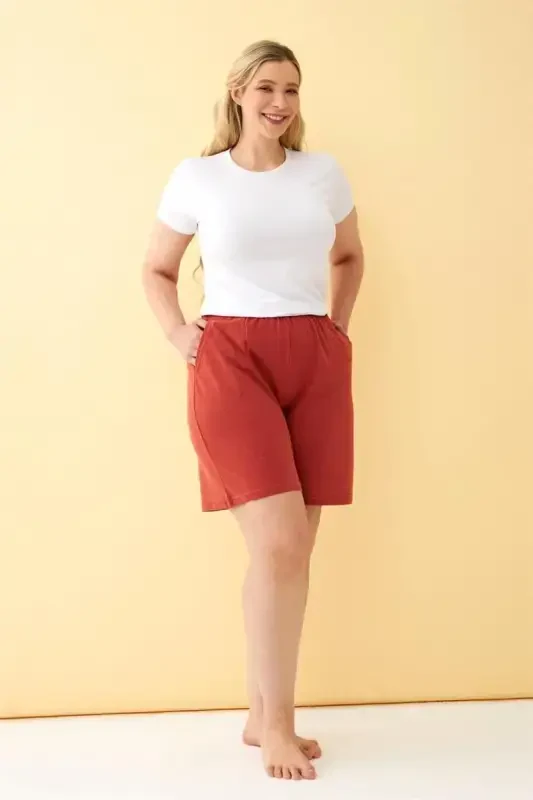 Akbeniz Women's Tile Color Relaxed Fit Pocketed Shorts - 4