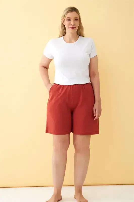 Akbeniz Women's Tile Color Relaxed Fit Pocketed Shorts - 6