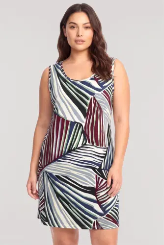 Akbeniz Women's Tropical Leaf Pattern Basic Plus Size Nightgown - Ecru - 1