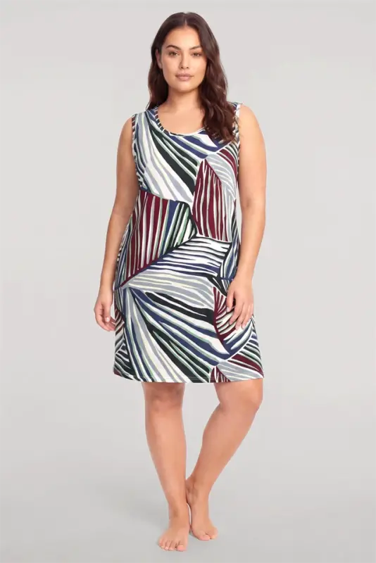 Akbeniz Women's Tropical Leaf Pattern Basic Plus Size Nightgown - Ecru - 2