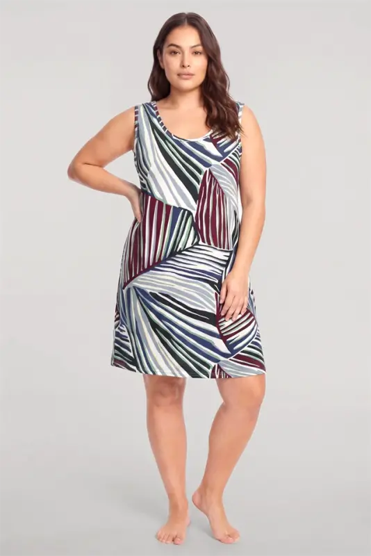 Akbeniz Women's Tropical Leaf Pattern Basic Plus Size Nightgown - Ecru - 3