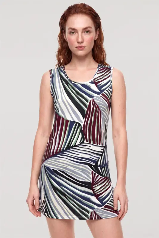 Akbeniz Women's Tropical Leaf Patterned Basic Nightgown - Ecru - 2