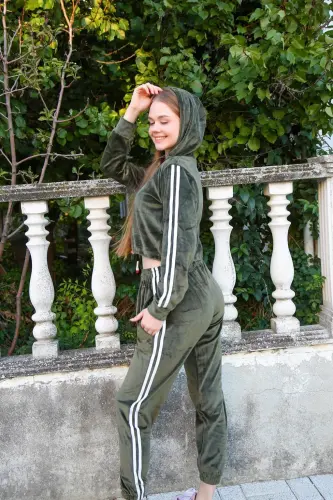 Akbeniz Women's Velvet Hooded Tracksuit 9055 - 5