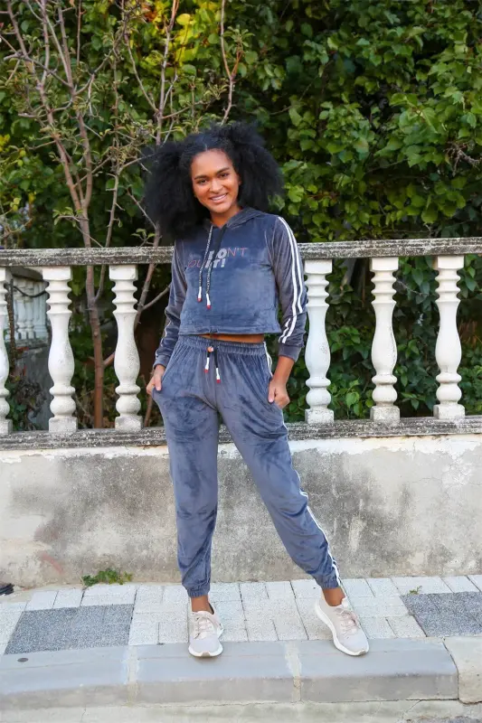 Akbeniz Women's Velvet Hoodie Tracksuit 9054 - 1