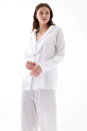Akbeniz Women's White Oversize Satin Pajama Set - 3