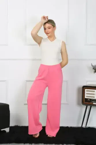 Akbeniz Women's Wide Leg Knit Pink Pant Suit 5501 - 2