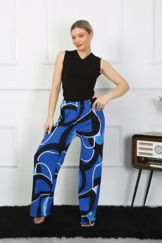 Akbeniz Women's Wide Leg Knitted Indigo Blue Top and Bottom Set 5502 - 1