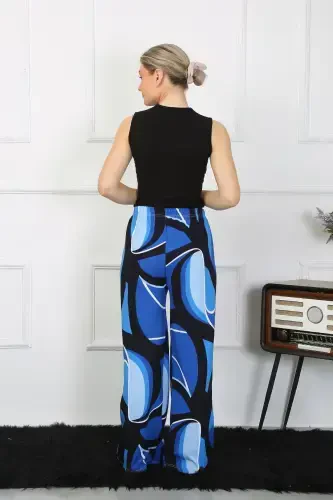 Akbeniz Women's Wide Leg Knitted Indigo Blue Top and Bottom Set 5502 - 3