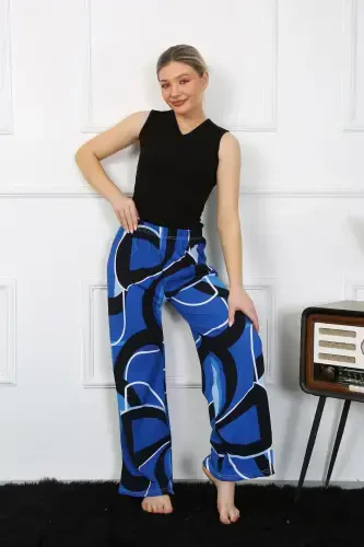 Akbeniz Women's Wide Leg Knitted Indigo Blue Top and Bottom Set 5502 - 4