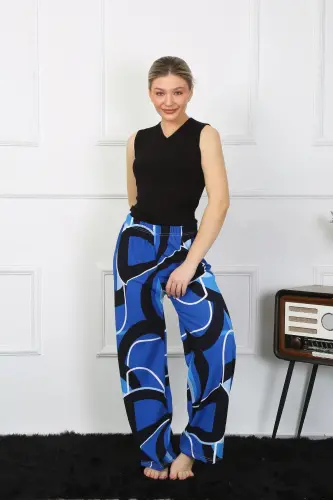 Akbeniz Women's Wide Leg Knitted Indigo Blue Top and Bottom Set 5502 - 2