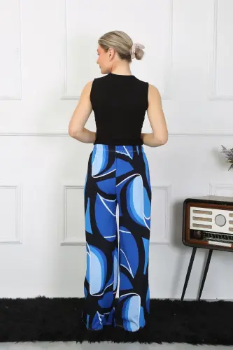 Akbeniz Women's Wide Leg Knitted Indigo Blue Top and Bottom Set 5502 - 3