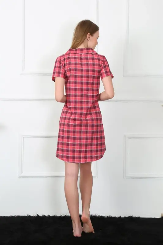 Akbeniz Women's Woven Fabric Front Buttoned Red Tunic Nightgown 1030 - 5