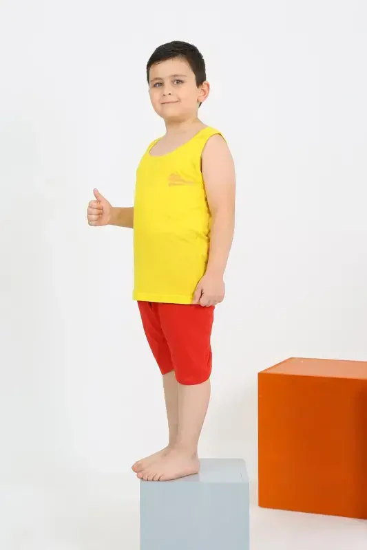 Akbeniz Yellow Cotton Short Sleeve Pyjama Set for Boys 20434 - 2