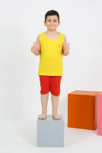 Akbeniz Yellow Cotton Short Sleeve Pyjama Set for Boys 20434 - 3