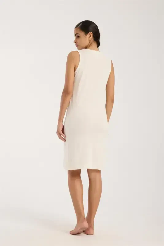 Акбениз Женская Ночная Сорочка Экрю с Широкими Бретелями - 5