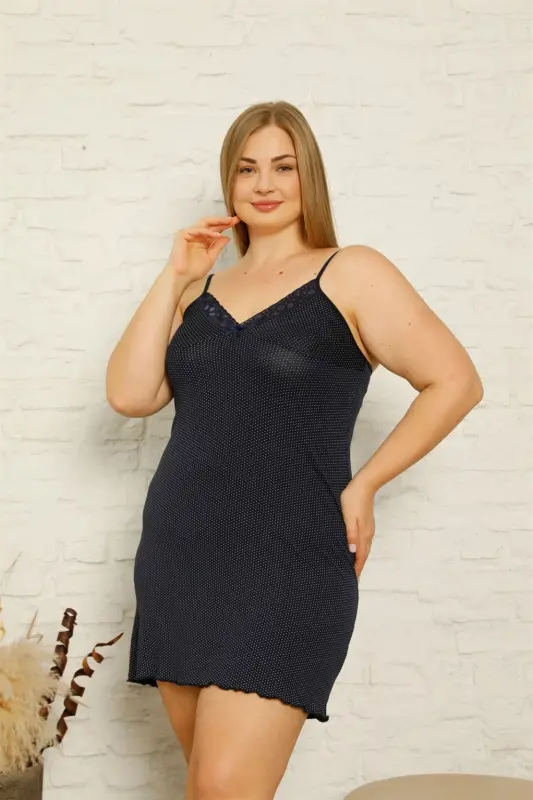 Akbeniz Женская Хлопковая Ночная Сорочка на Бретелях Большого Размера 1011 - 1