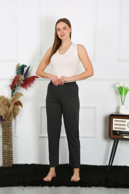 Акбениз Женские Хлопковые Трикотажные Штаны от Пижамы Серого Цвета 27514 - 3