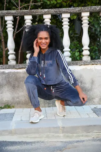 Akbeniz Женский Бархатный Костюм с Капюшоном 9054 - 5