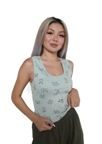 Акбениз Женский Боди на Толстых Бретелях и Широкие Брюки, Комплект из 2 Предметов, Бирюзовый, 4217 - AKBENIZ (1)