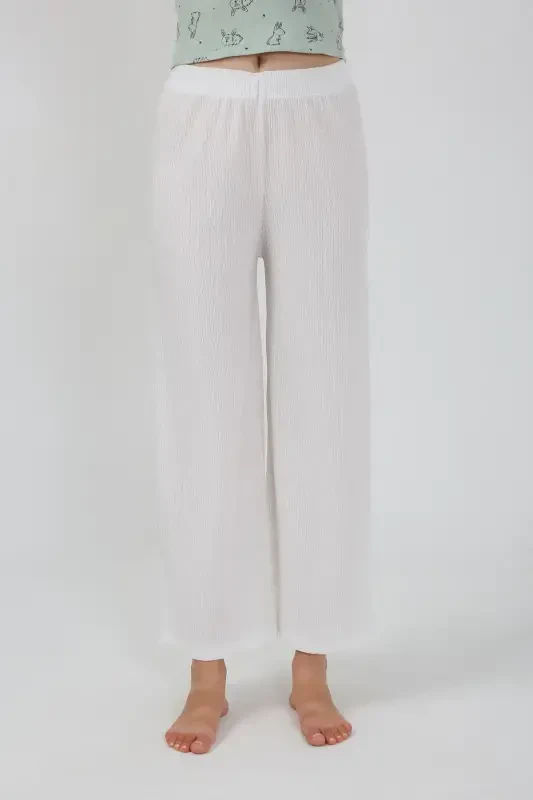 Akbeniz Женский Боди на толстых бретелях с широкими штанами, комплект из 2 предметов, белый 4219 - 7