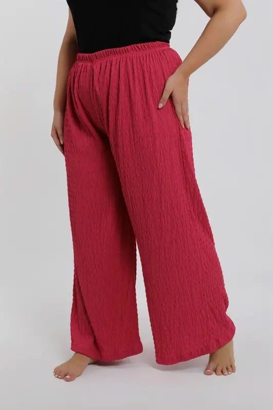 Акбениз Женский Большой Размер Коралловый Цвет Свободный Крой Мешковатые Штаны - 2