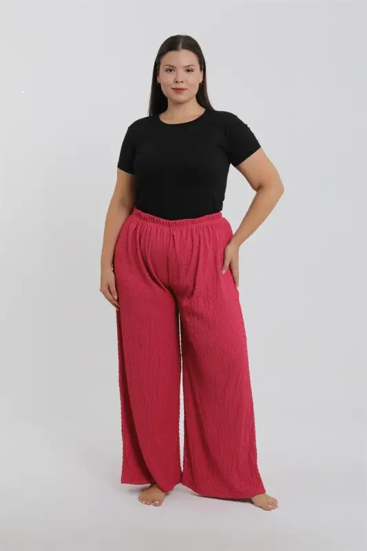 Акбениз Женский Большой Размер Коралловый Цвет Свободный Крой Мешковатые Штаны - 6