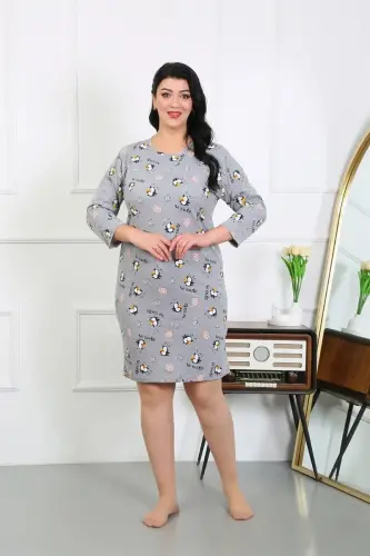 Акбениз Женский Большой Размер Трикотажная Ночная Сорочка Домашнее Платье Серое 12507 