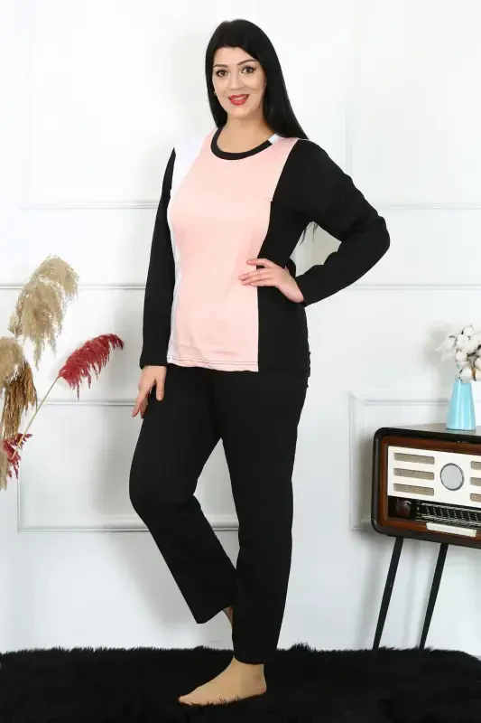 Акбениз Женский Большой Размер Трикотажный Комплект Пижамы с Длинными Рукавами 202213 - 1