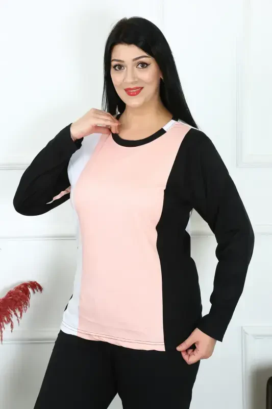 Акбениз Женский Большой Размер Трикотажный Комплект Пижамы с Длинными Рукавами 202213 - 2