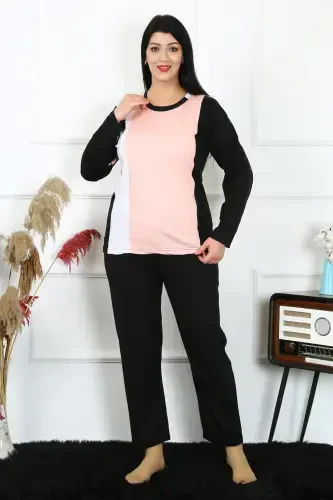 Акбениз Женский Большой Размер Трикотажный Комплект Пижамы с Длинными Рукавами 202213 - 3