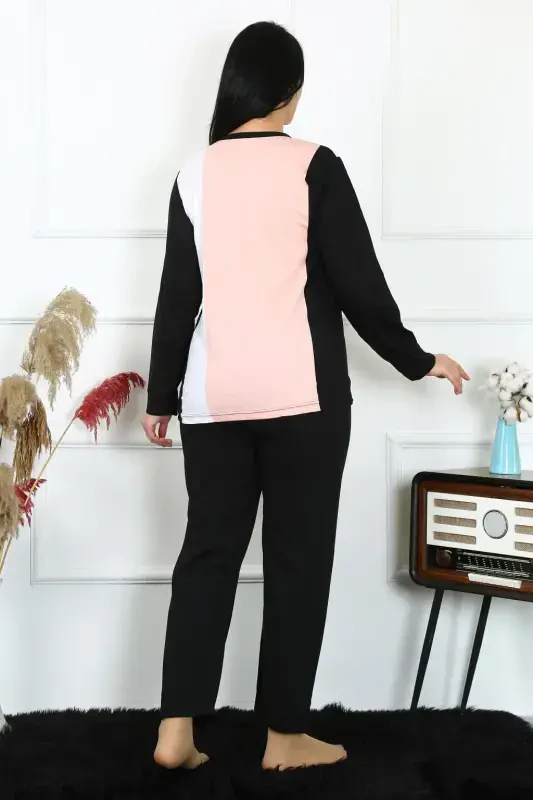 Акбениз Женский Большой Размер Трикотажный Комплект Пижамы с Длинными Рукавами 202213 - 4