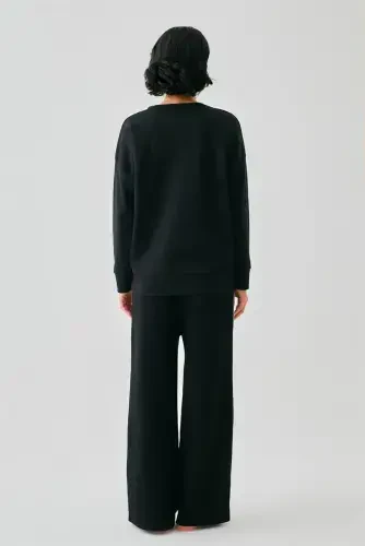 Акбениз Женский Черный 777 Manifest Oversize 2 Нитки Спортивный Костюм Домашняя Одежда - 7