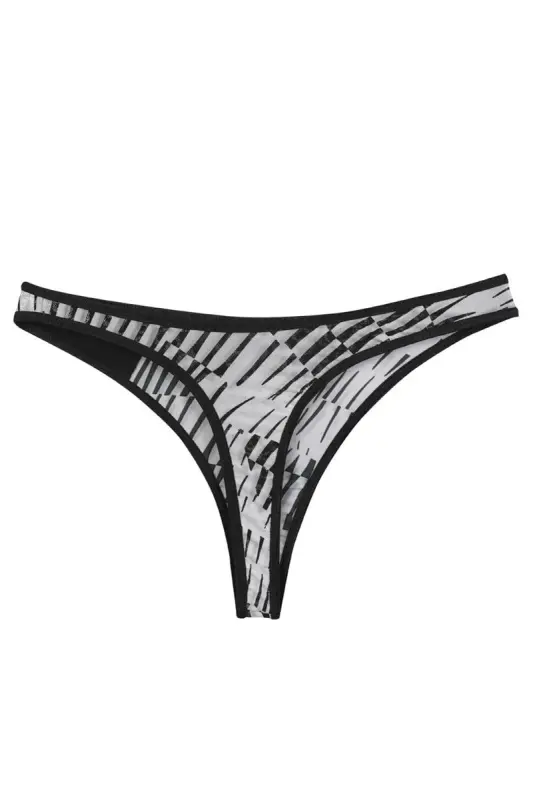 Akbeniz Женский Черный Белый Узорчатый Комплект из 2-х Стрингов Танга Слип - 2