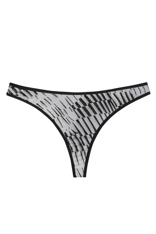 Akbeniz Женский Черный Белый Узорчатый Комплект из 2-х Стрингов Танга Слип - 3