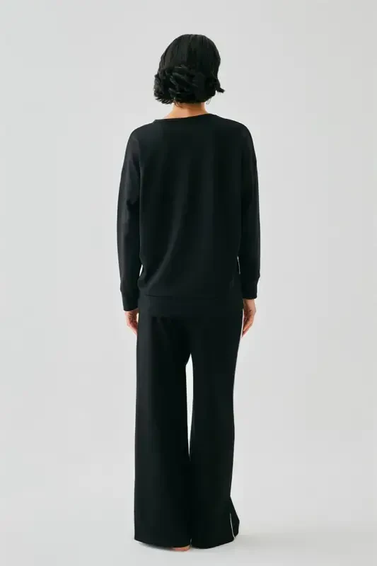 Акбениз Женский Черный Козерог Oversize 2 Нитки Спортивный Костюм Домашняя Одежда - 5