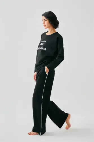 Акбениз Женский Черный Водолей Oversize 2 Нитки Спортивный Костюм Домашняя Одежда - AKBENIZ (1)