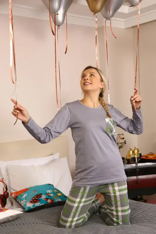 Акбениз Женский Длинный Рукав Трикотажный Пижамный Комплект 4199 - 2