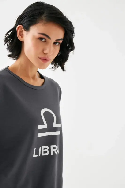 Akbeniz Женский дымчатый костюм для дома в стиле оверсайз из 2-х ниток, знак зодиака Весы - 4