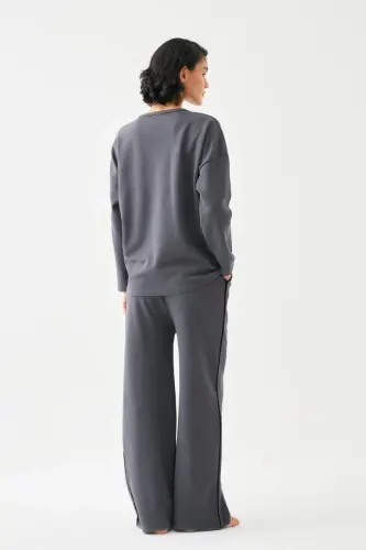 Акбениз Женский Дымчатый Рыбы Знак Зодиака Oversize 2 Нитки Спортивный Костюм Домашняя Одежда Комплект - 5