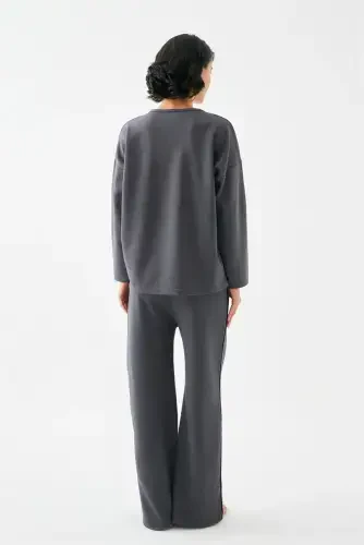 Акбениз Женский Дымчатый Телец Oversize 2 Нити Спортивный Костюм Домашняя Одежда Комплект - 6