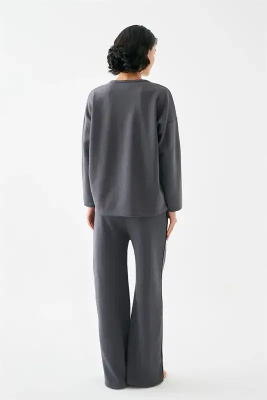 Акбениз Женский Дымчатый Телец Oversize 2 Нити Спортивный Костюм Домашняя Одежда Комплект - 6