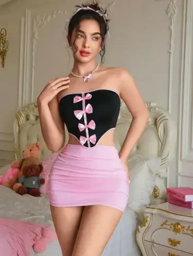 Акбениз Женский Фантазийный Костюм Розовый K1752 - 4