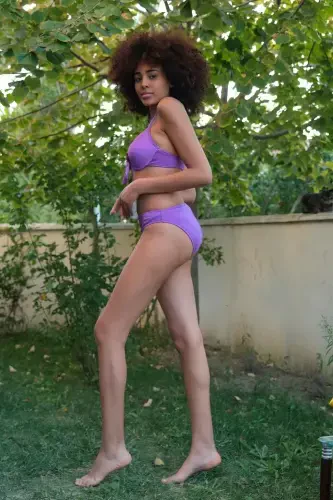 Акбениз Женский Фиолетовый Купальник Бикини С Бантиком и Поддержкой Груди 35008 - 4